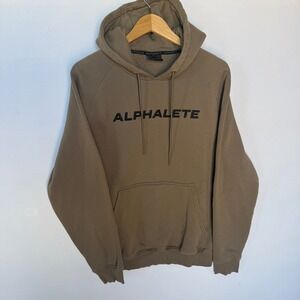 Alphalete Performance Hoodie Pullover Men's Medium Brown Khaki Athletic Gym Wear